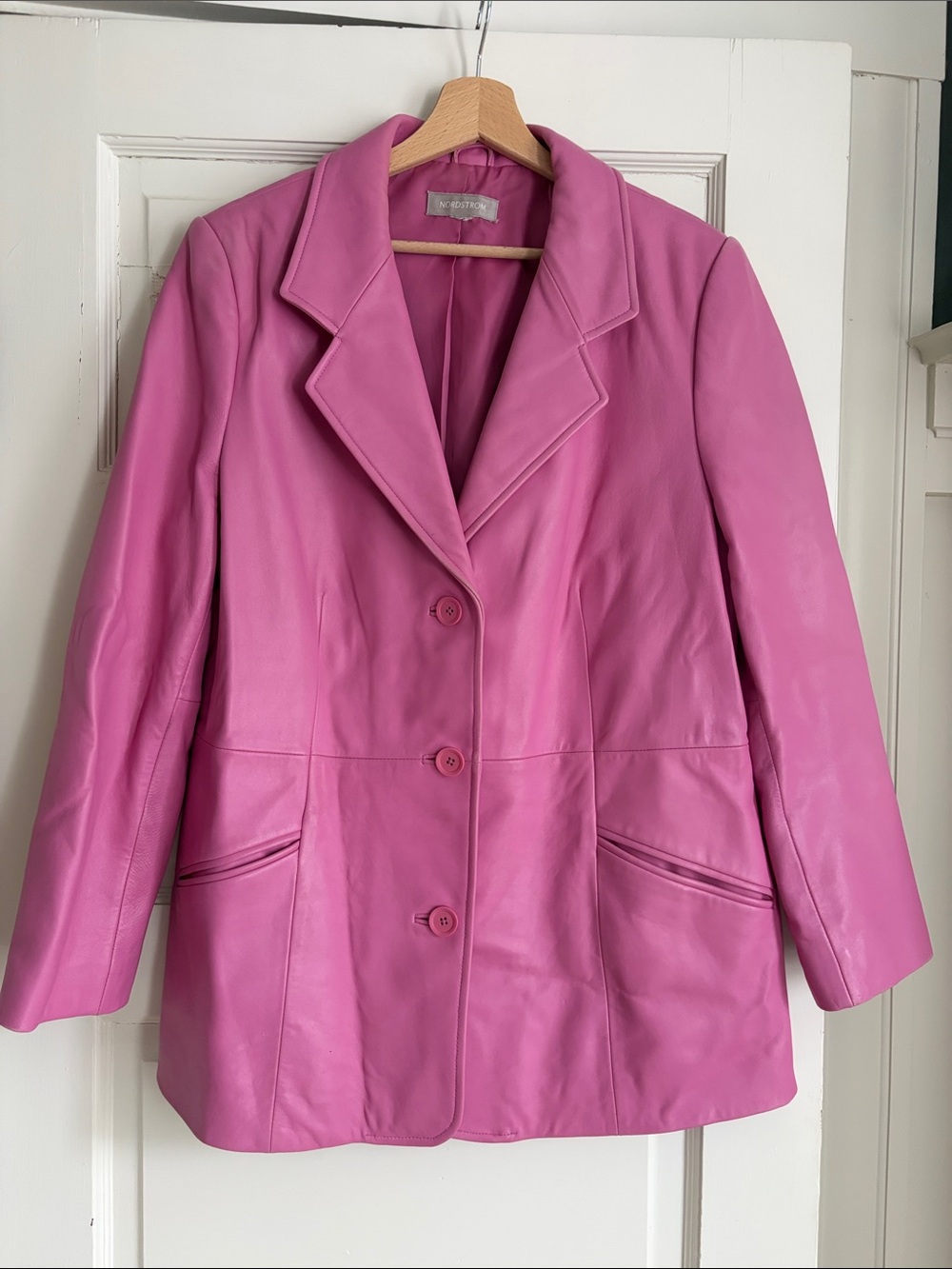 Nordstrom Pink Lambskin Leather Blazer Jacket Y2K Barbie vintage